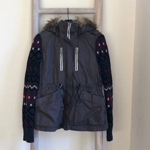 Circus by Sam Edelman Knit Sleeve Anorak Hooded Coat Size Medium